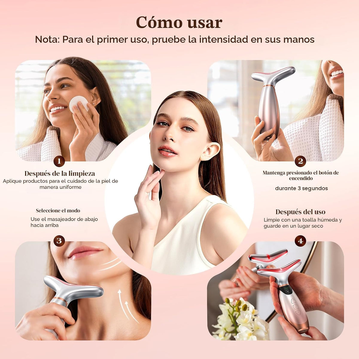 Masajeador Facial y Cuello LED 7 Colores Antiarrugas Reafirmante