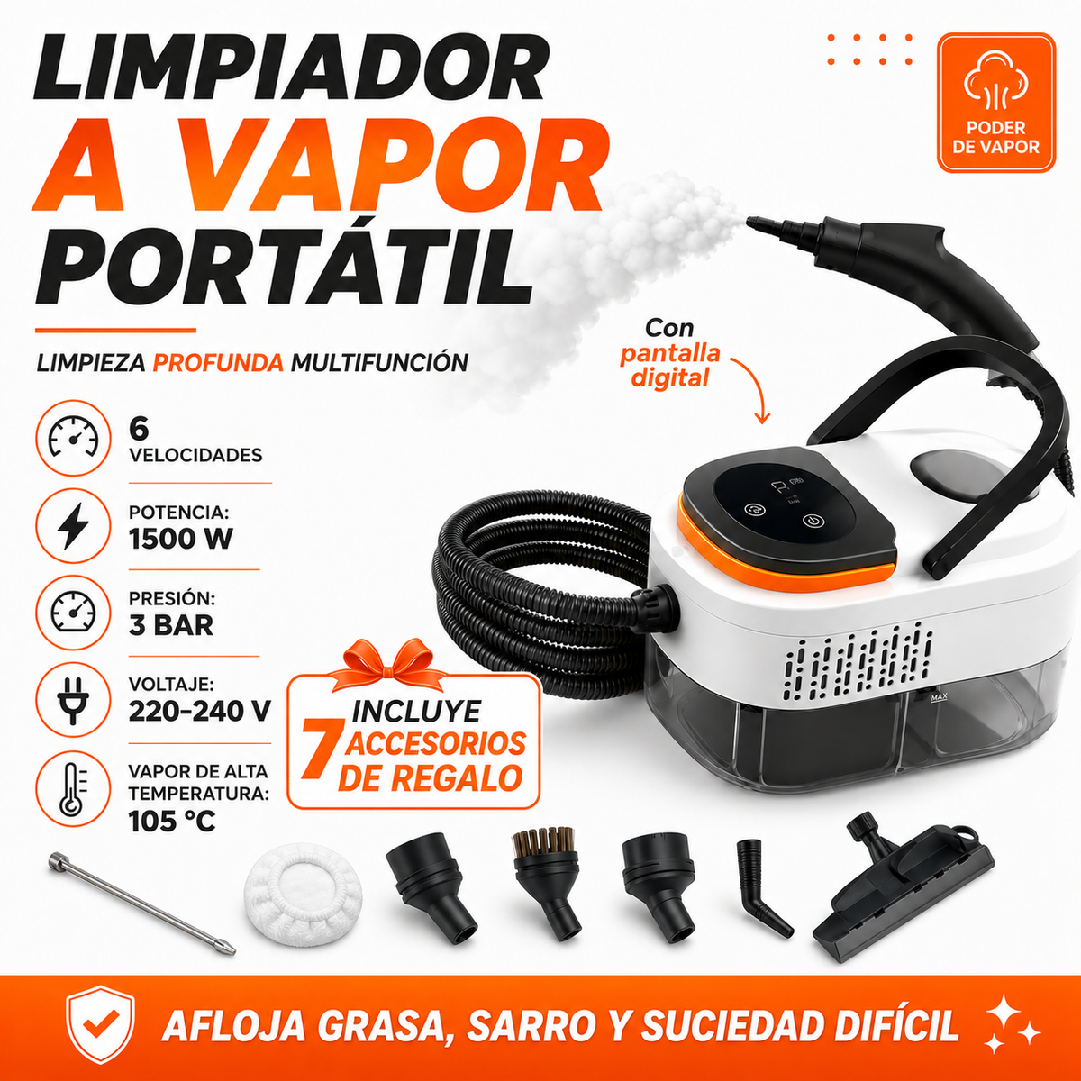 VaporClean Pro™ | Elimina Grasa, Sarro y el 99% de Bacterias Sin Químicos