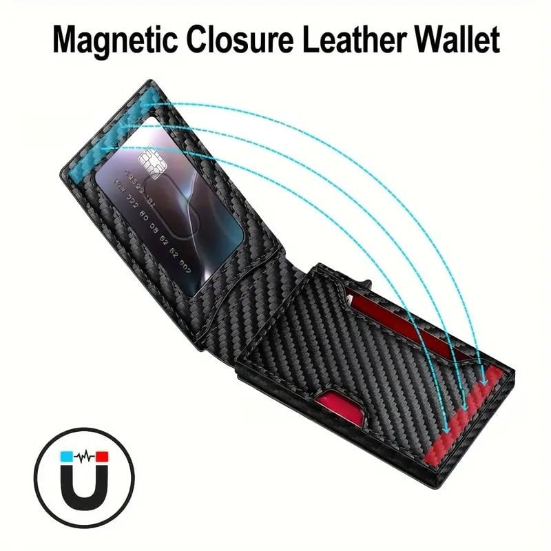 ✨Wallet - With Pop Up Aluminum Case Money Clip Slim Leather Slots Credit Card Holder RFID Blocking Bifold Minimalist Wallet