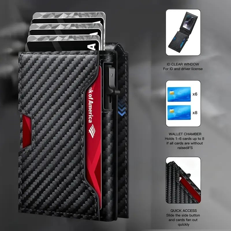✨Wallet - With Pop Up Aluminum Case Money Clip Slim Leather Slots Credit Card Holder RFID Blocking Bifold Minimalist Wallet